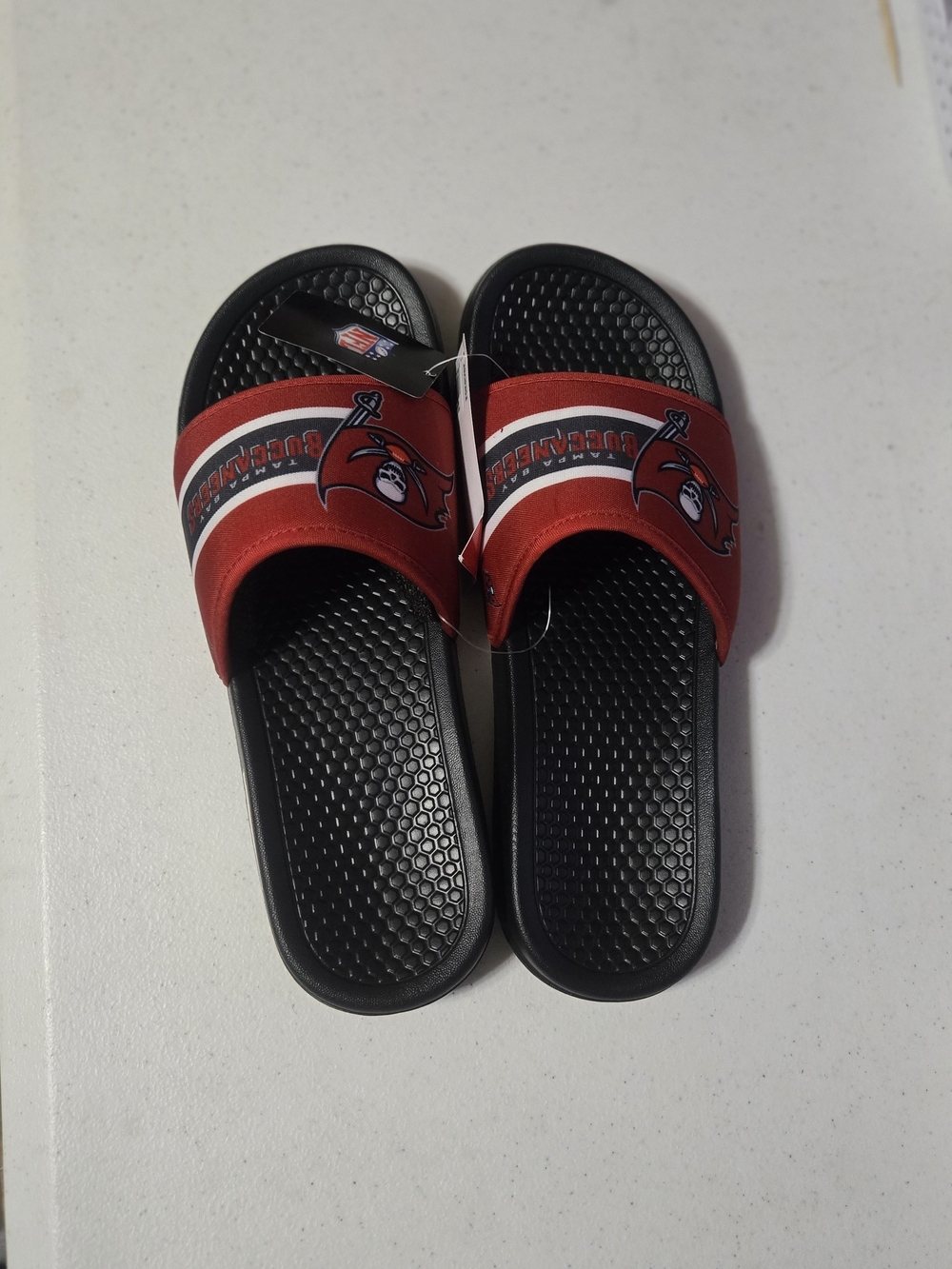 NFL Buccaneers Red and Black Slide Sandals